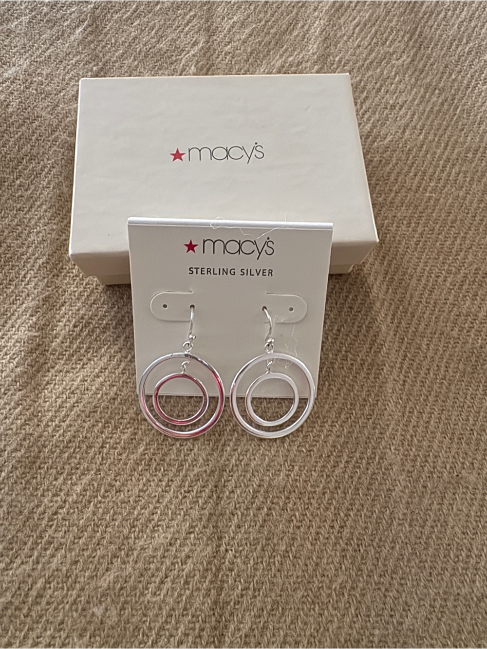 Macy's Sterling Silver Hoop Drop Earrings with Pink Accent